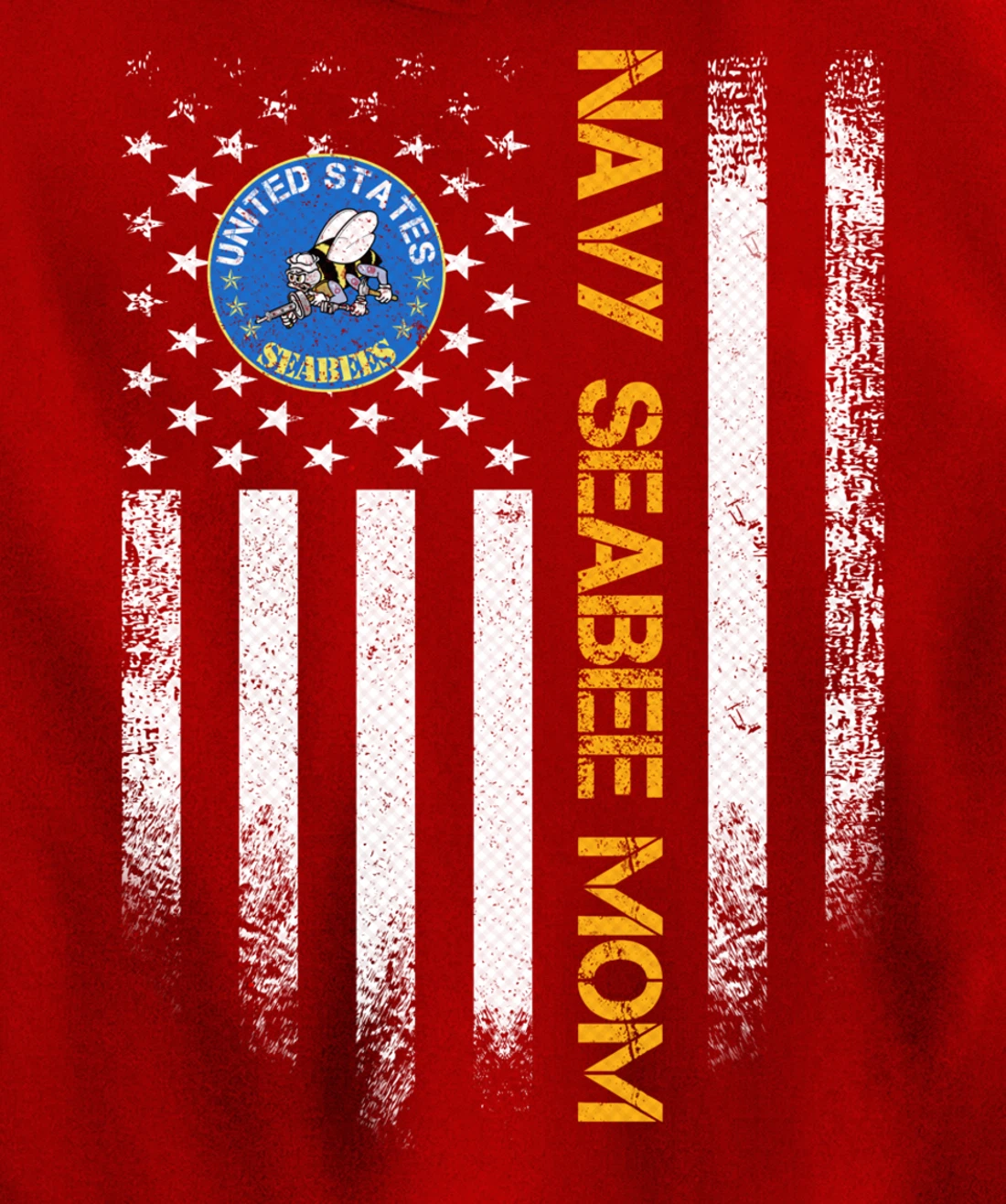 Vintage USA American Flag Proud US Navy Seabee Veteran Mom Pullover Hoodie