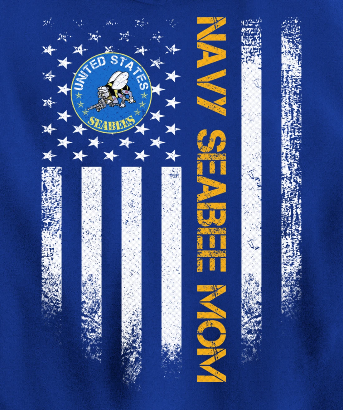 Vintage USA American Flag Proud US Navy Seabee Veteran Mom Pullover Hoodie