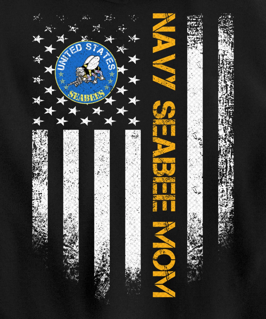 Vintage USA American Flag Proud US Navy Seabee Veteran Mom Pullover Hoodie