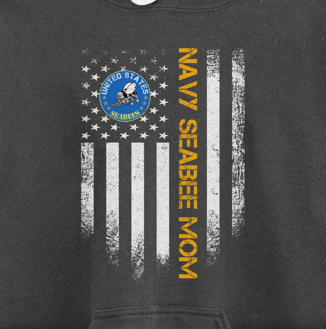 Vintage USA American Flag Proud US Navy Seabee Veteran Mom Pullover Hoodie