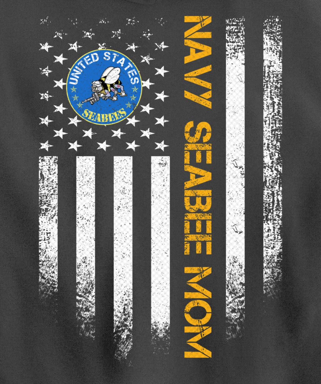 Vintage USA American Flag Proud US Navy Seabee Veteran Mom Pullover Hoodie