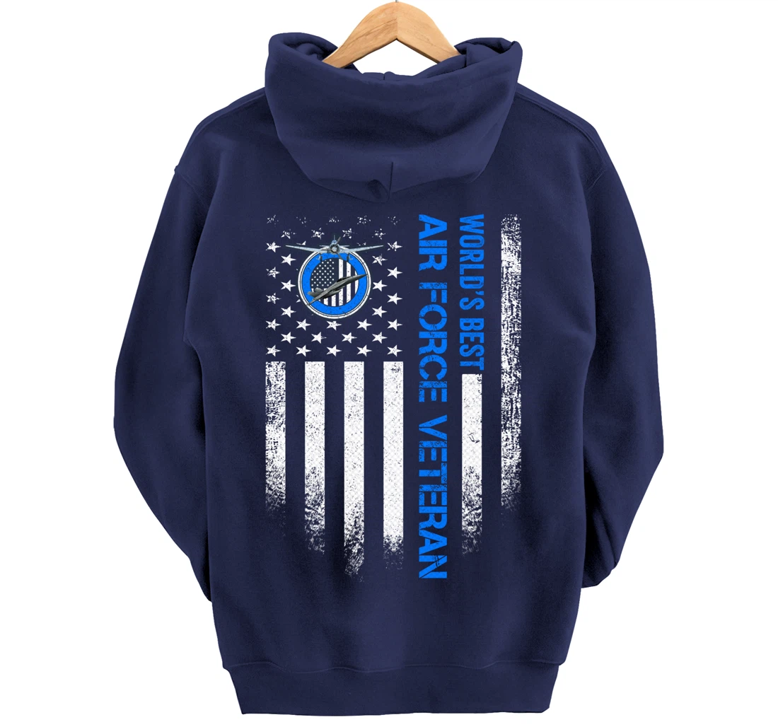Vintage USA American Flag World's Best US Air Force Veteran Pullover Hoodie