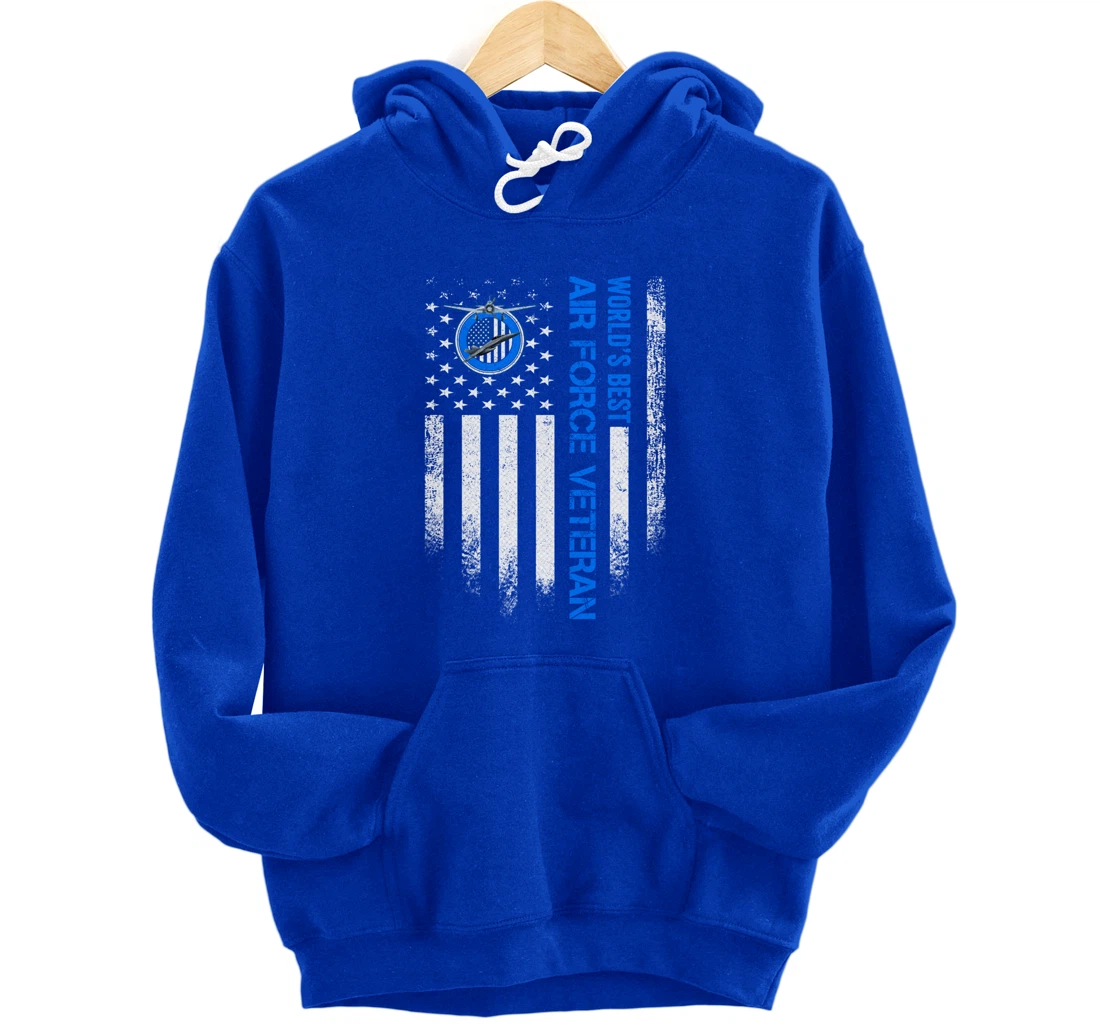 Vintage USA American Flag World's Best US Air Force Veteran Pullover Hoodie