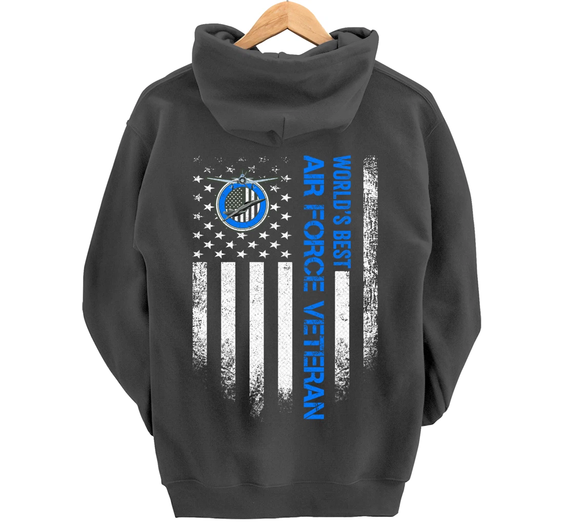 Vintage USA American Flag World's Best US Air Force Veteran Pullover Hoodie