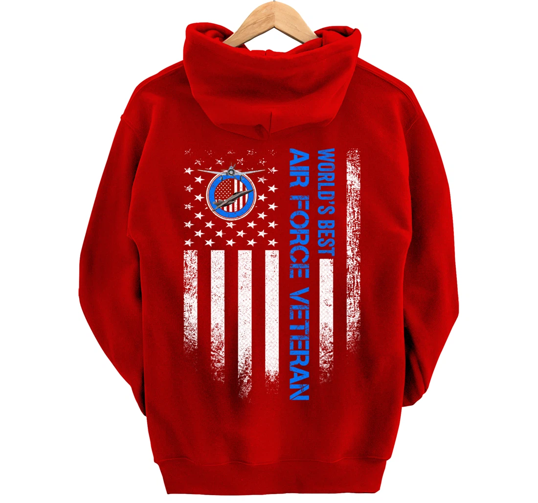 Vintage USA American Flag World's Best US Air Force Veteran Pullover Hoodie