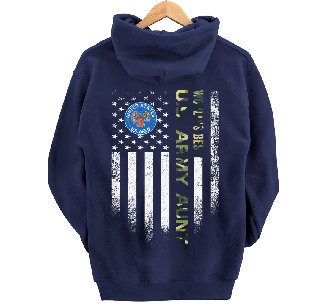 Vintage USA American Flag World's Best US Army Veteran Aunt Pullover Hoodie