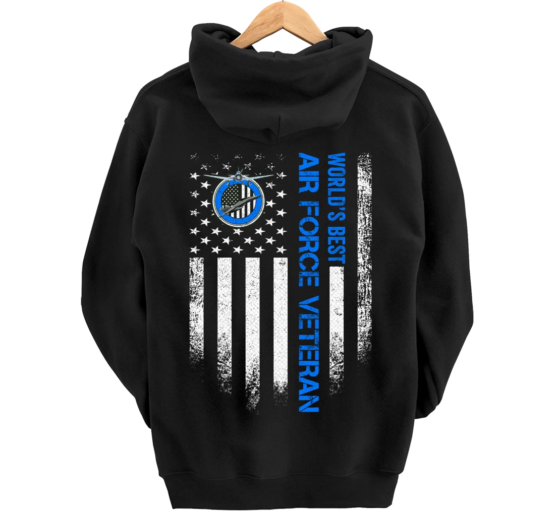 Vintage USA American Flag World's Best US Air Force Veteran Pullover Hoodie
