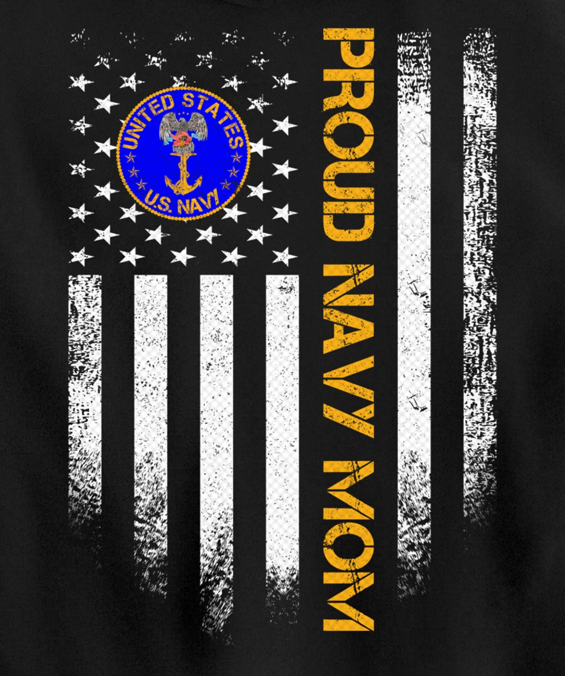 Vintage USA American Flag Proud US Navy Veteran Mom Funny Pullover Hoodie