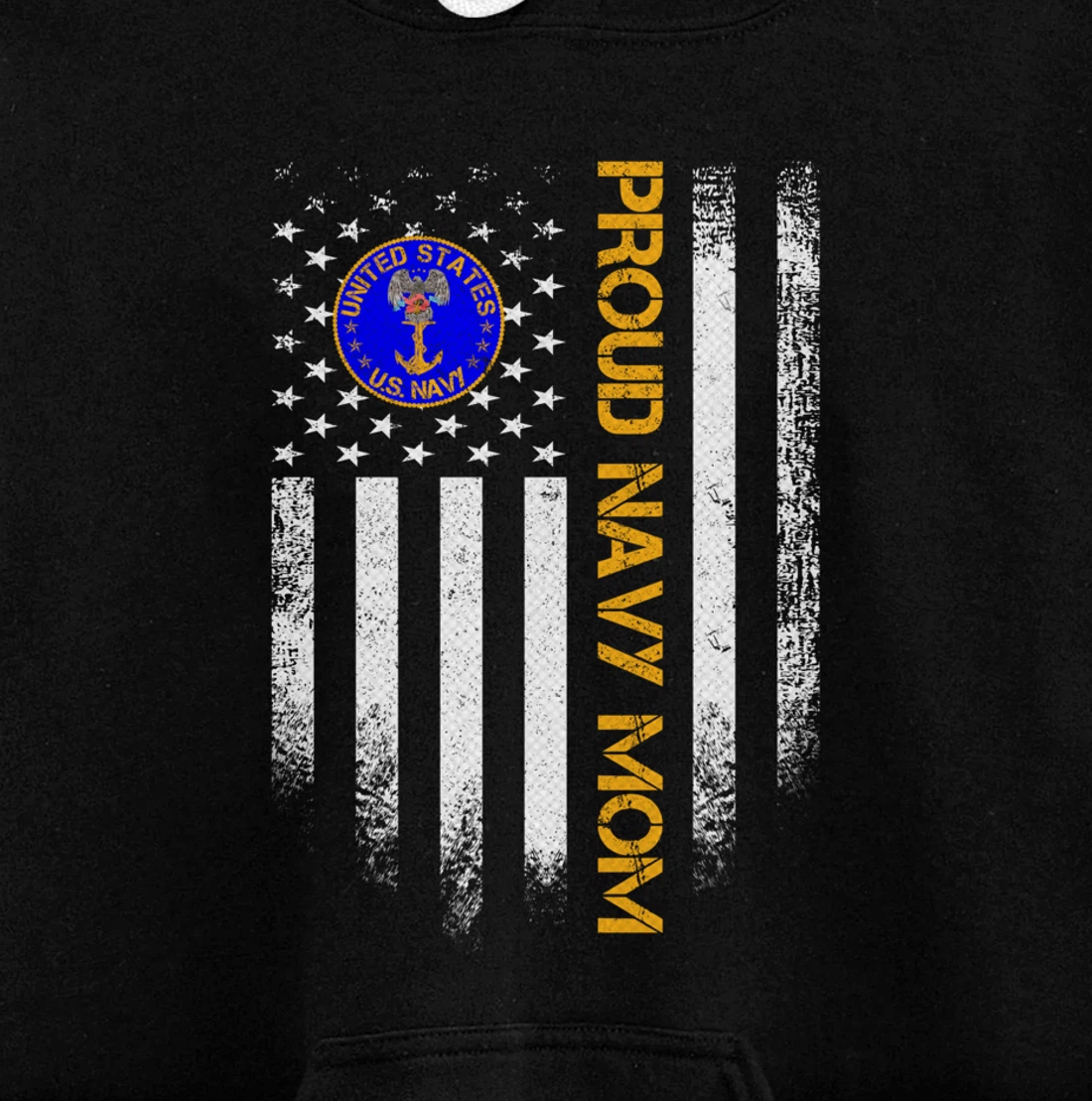 Vintage USA American Flag Proud US Navy Veteran Mom Funny Pullover Hoodie