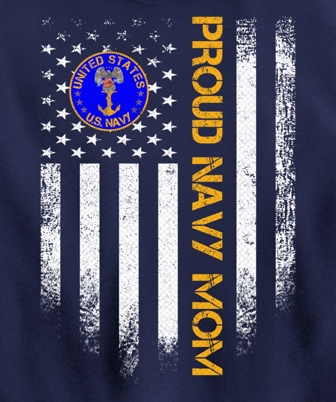 Vintage USA American Flag Proud US Navy Veteran Mom Funny Pullover Hoodie