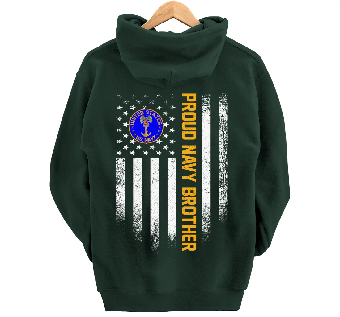 Vintage USA American Flag Proud US Navy Veteran Brother Gift Pullover Hoodie