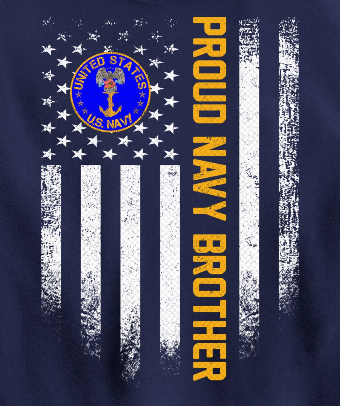 Vintage USA American Flag Proud US Navy Veteran Brother Gift Pullover Hoodie