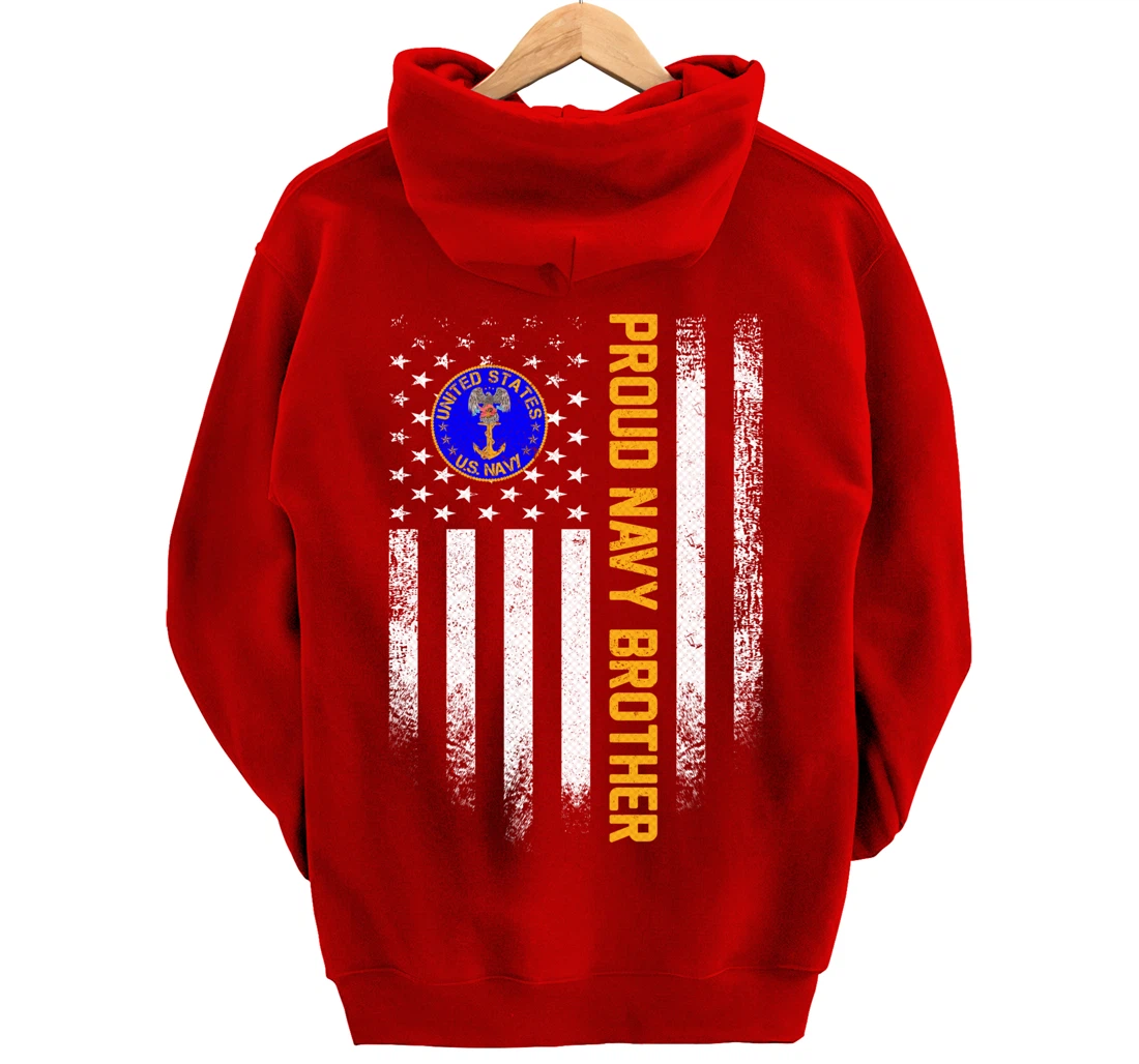 Vintage USA American Flag Proud US Navy Veteran Brother Gift Pullover Hoodie