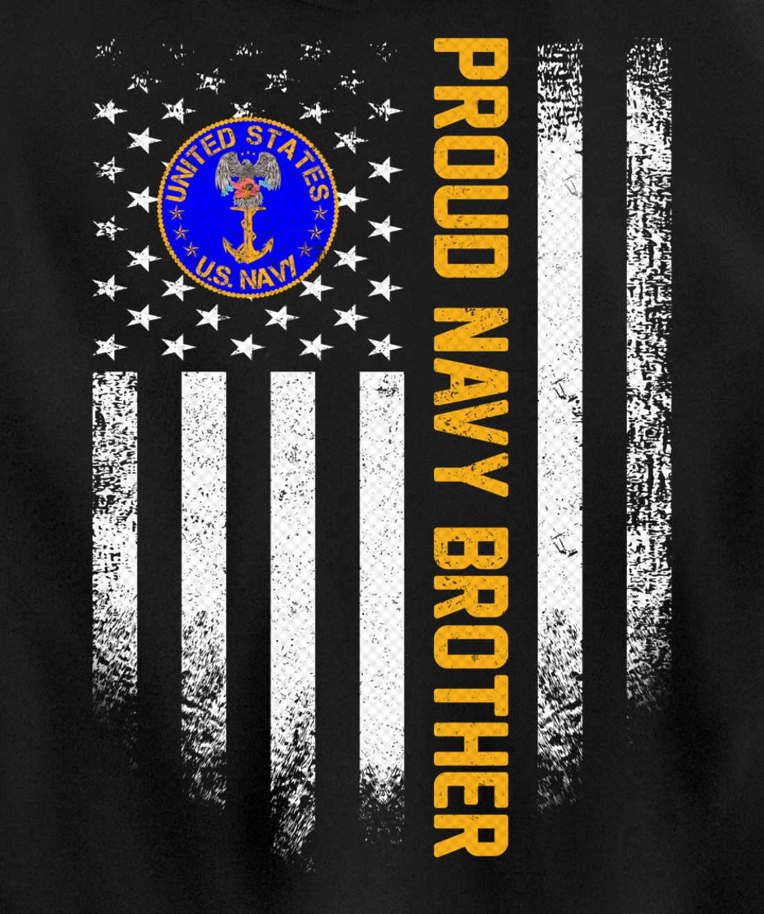 Vintage USA American Flag Proud US Navy Veteran Brother Gift Pullover Hoodie