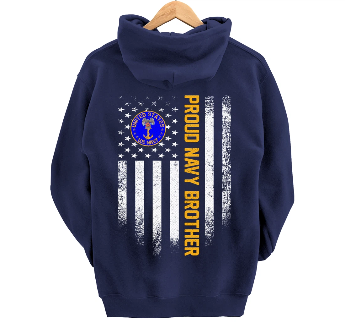Vintage USA American Flag Proud US Navy Veteran Brother Gift Pullover Hoodie