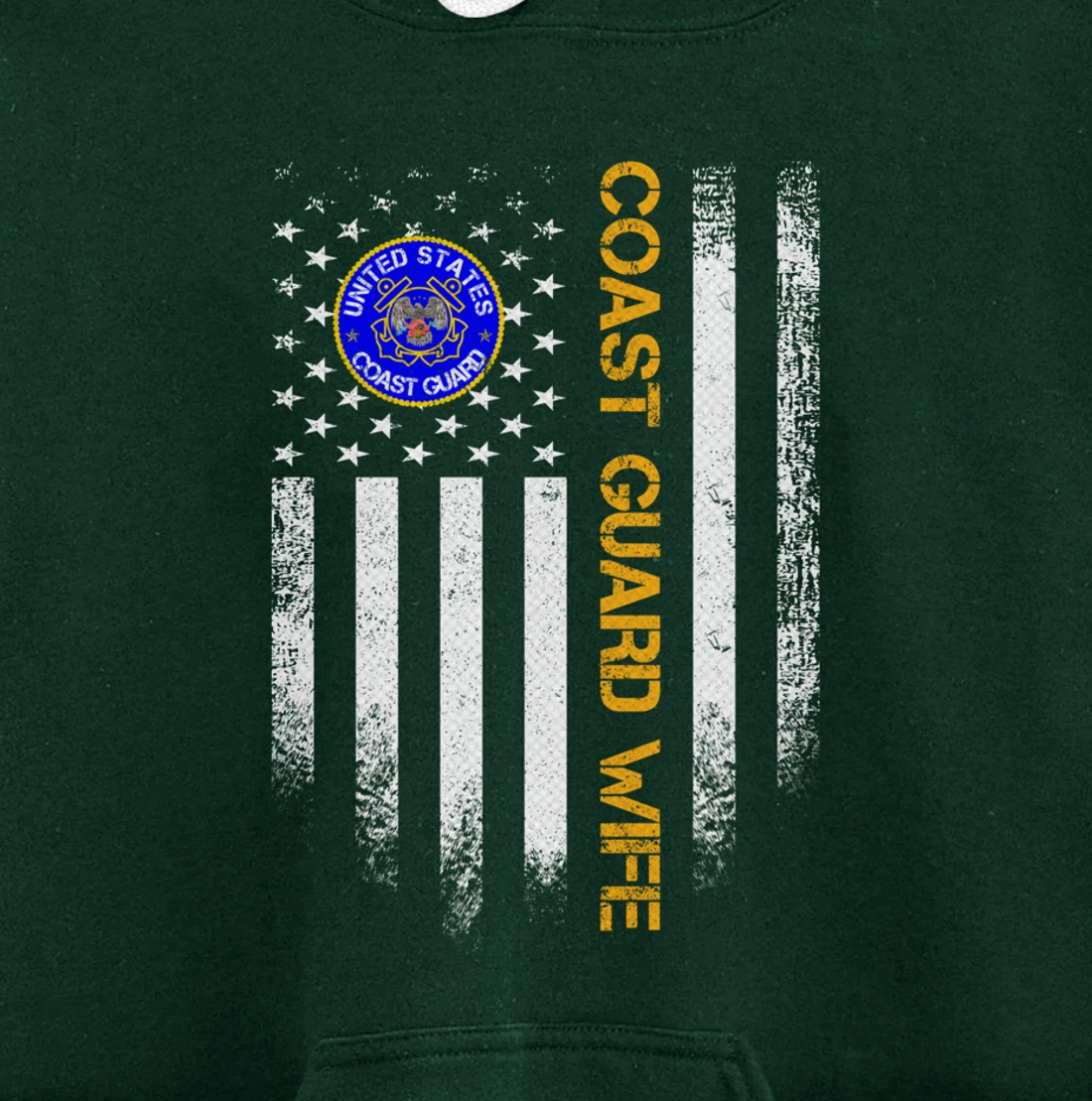 Vintage USA American Flag Proud US Coast Guard Veteran Wife Pullover Hoodie