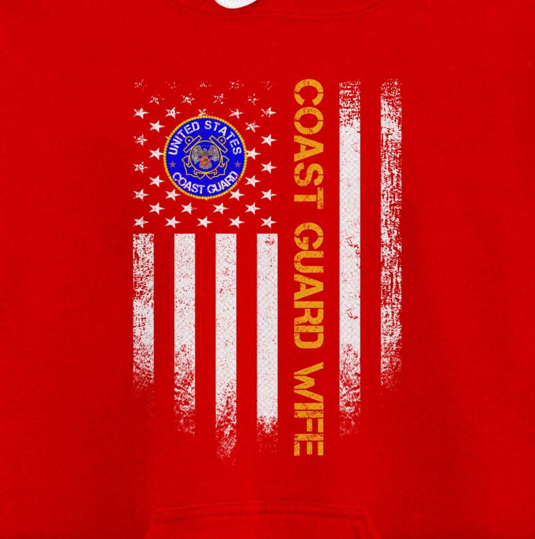 Vintage USA American Flag Proud US Coast Guard Veteran Wife Pullover Hoodie