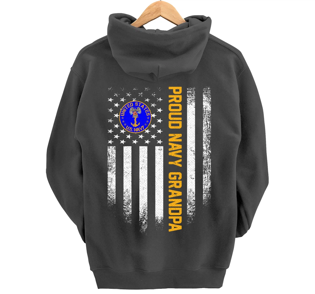 Vintage USA American Flag Proud US Navy Veteran Grandpa Gift Pullover Hoodie