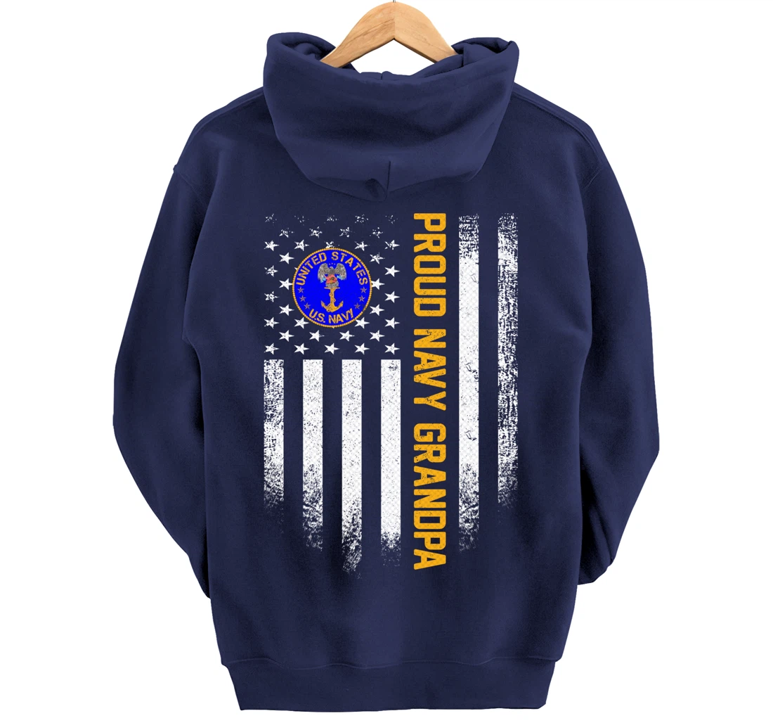 Vintage USA American Flag Proud US Navy Veteran Grandpa Gift Pullover Hoodie