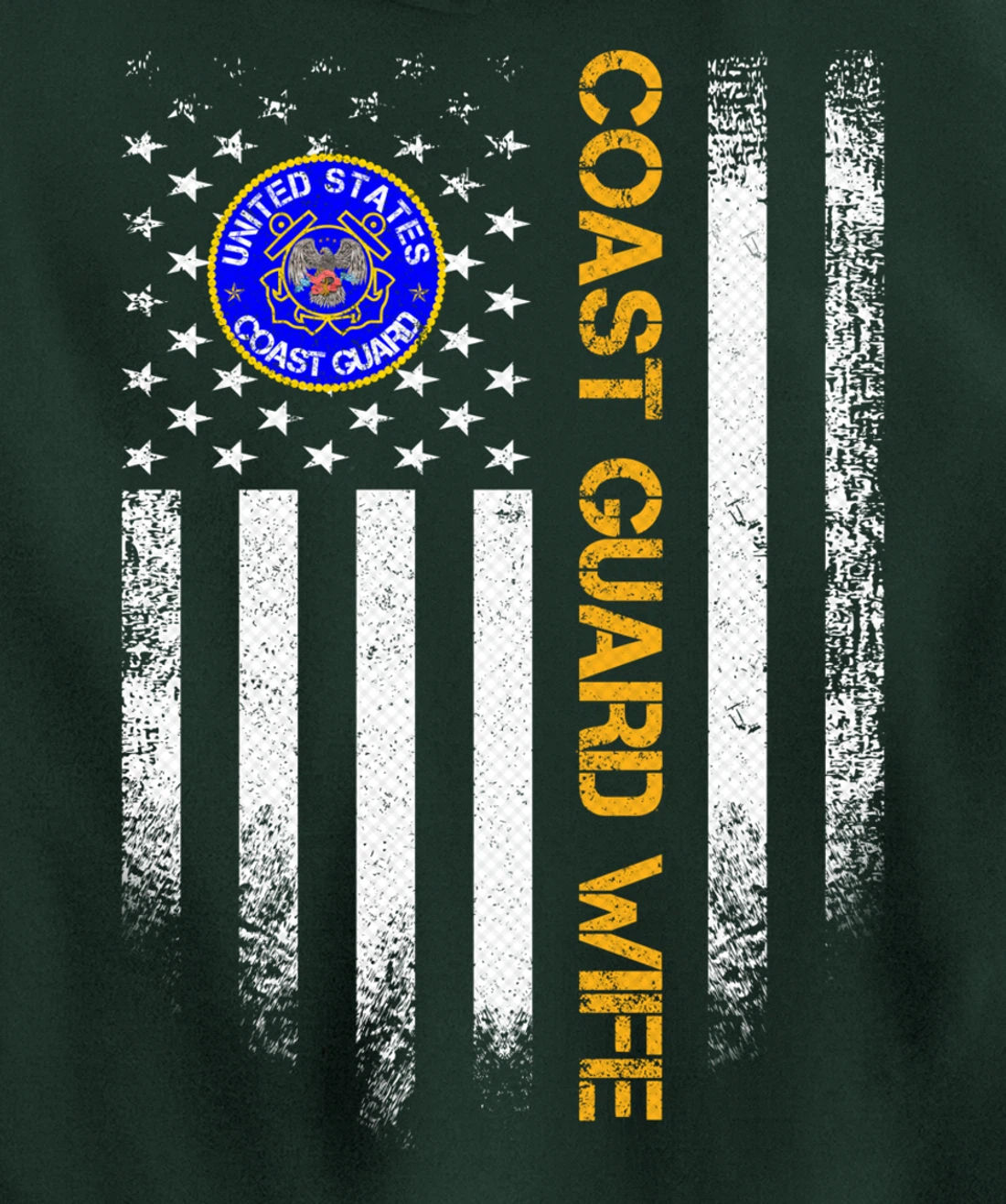 Vintage USA American Flag Proud US Coast Guard Veteran Wife Pullover Hoodie