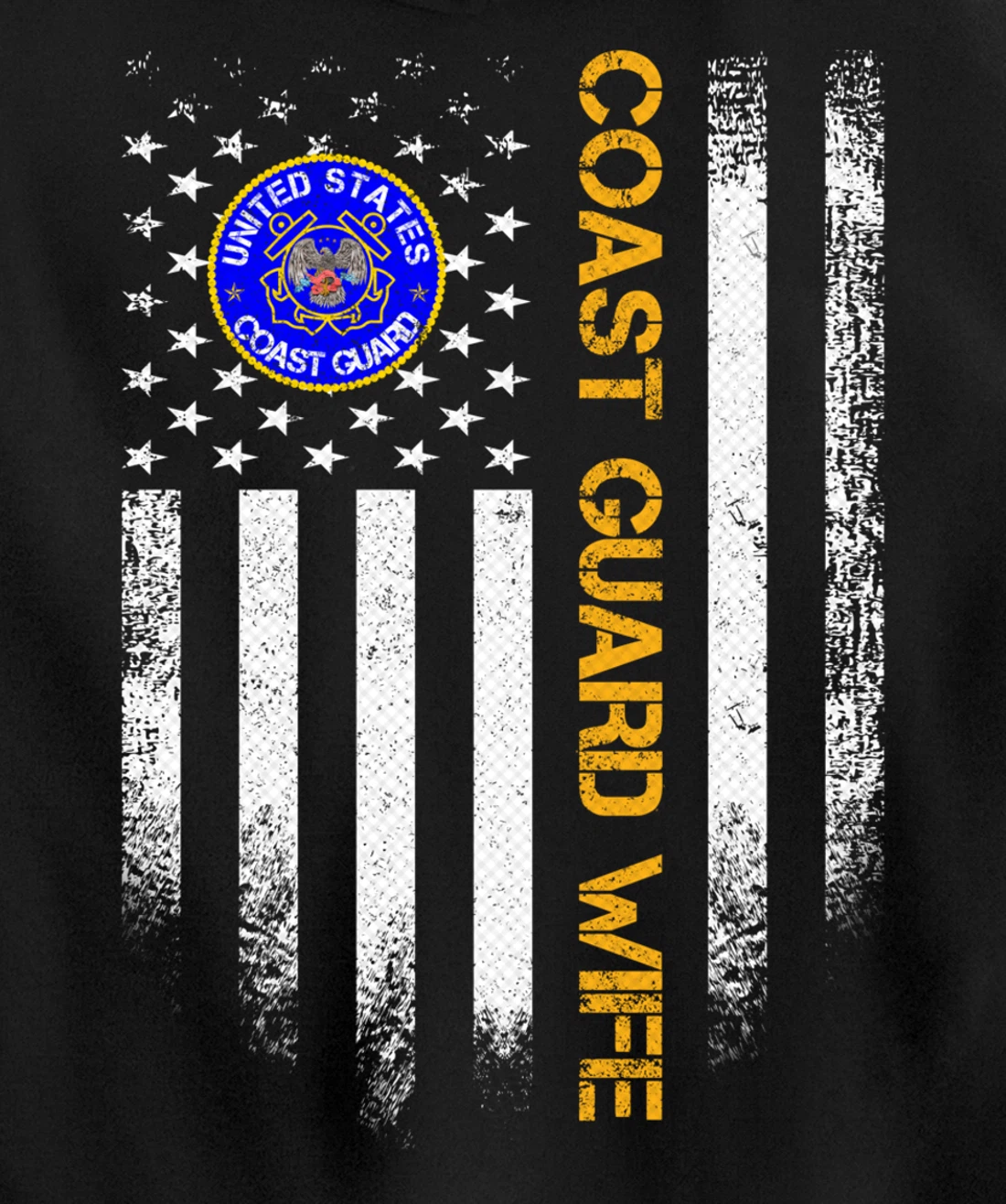 Vintage USA American Flag Proud US Coast Guard Veteran Wife Pullover Hoodie