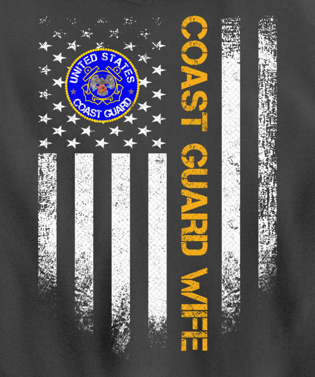 Vintage USA American Flag Proud US Coast Guard Veteran Wife Pullover Hoodie