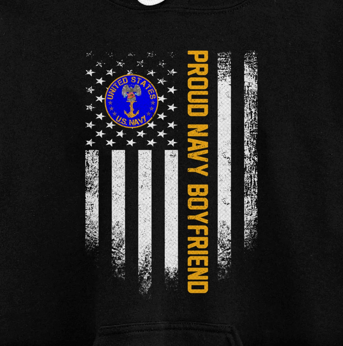 Vintage USA American Flag Proud US Navy Veteran Boyfriend Pullover Hoodie