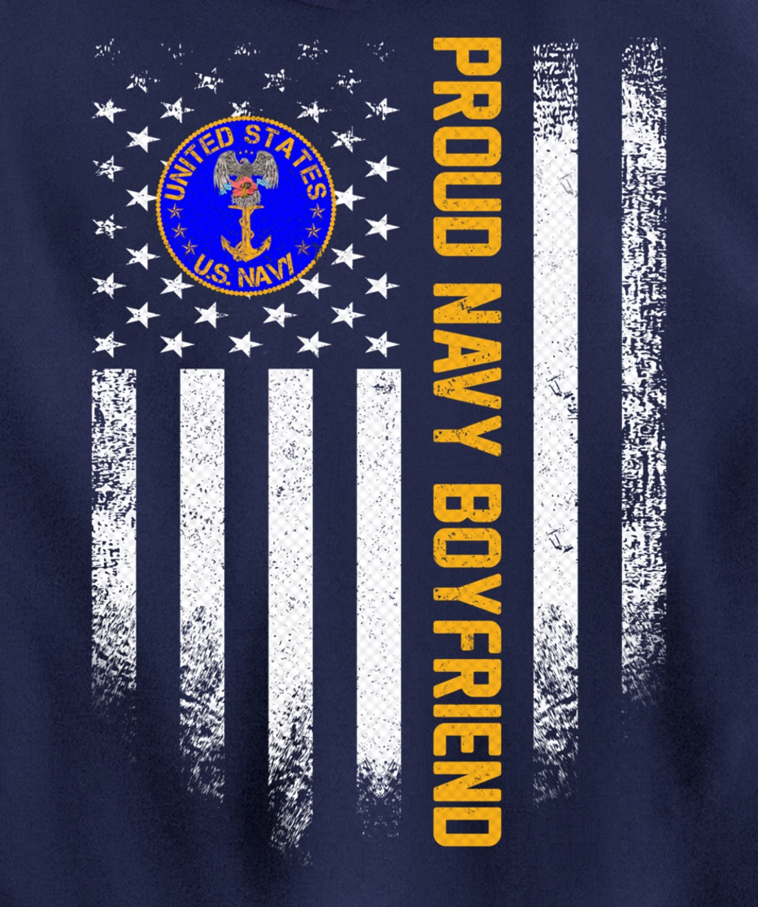 Vintage USA American Flag Proud US Navy Veteran Boyfriend Pullover Hoodie