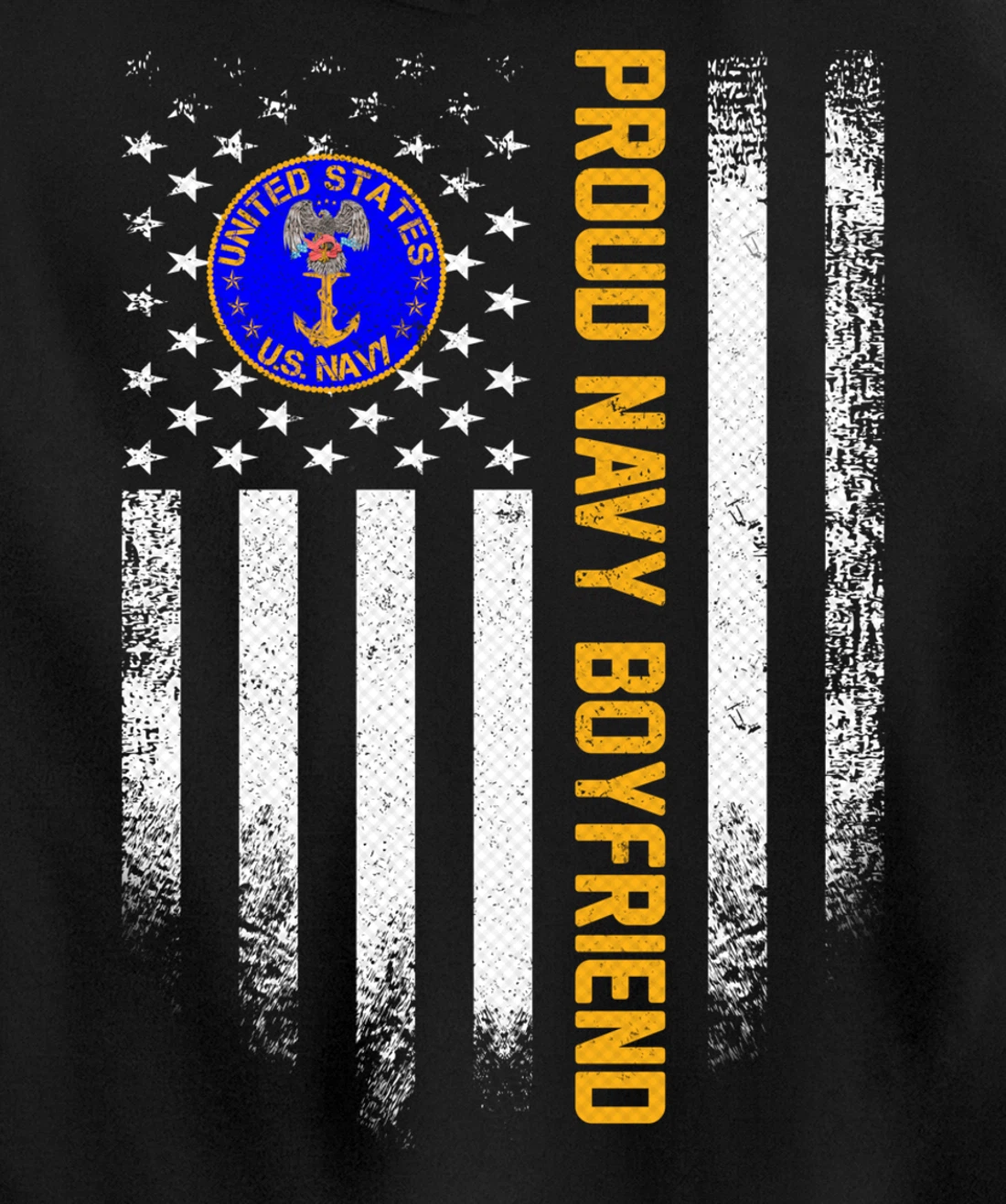 Vintage USA American Flag Proud US Navy Veteran Boyfriend Pullover Hoodie