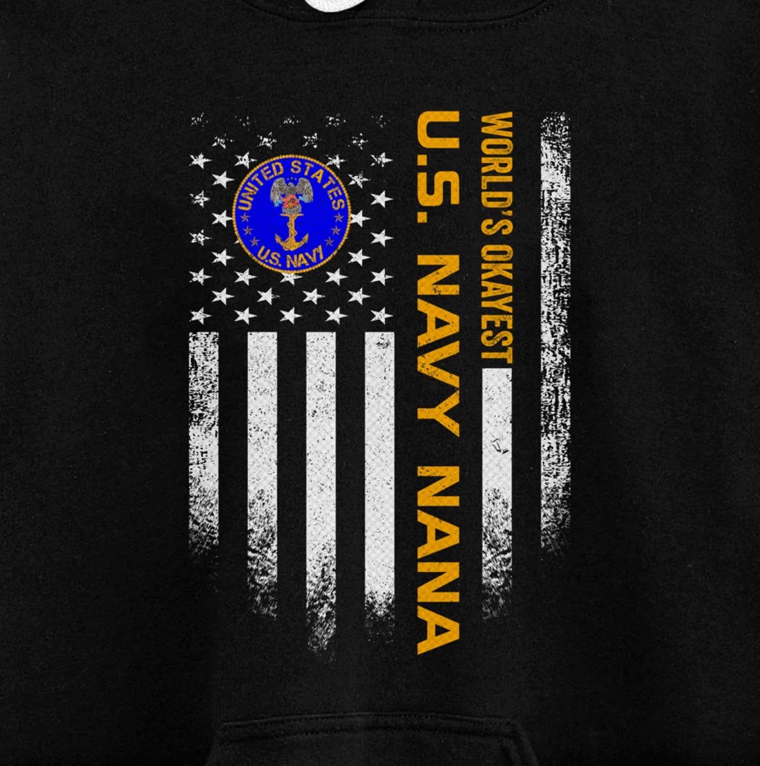Vintage USA American Flag World's Okayest Navy Veteran Nana Pullover Hoodie