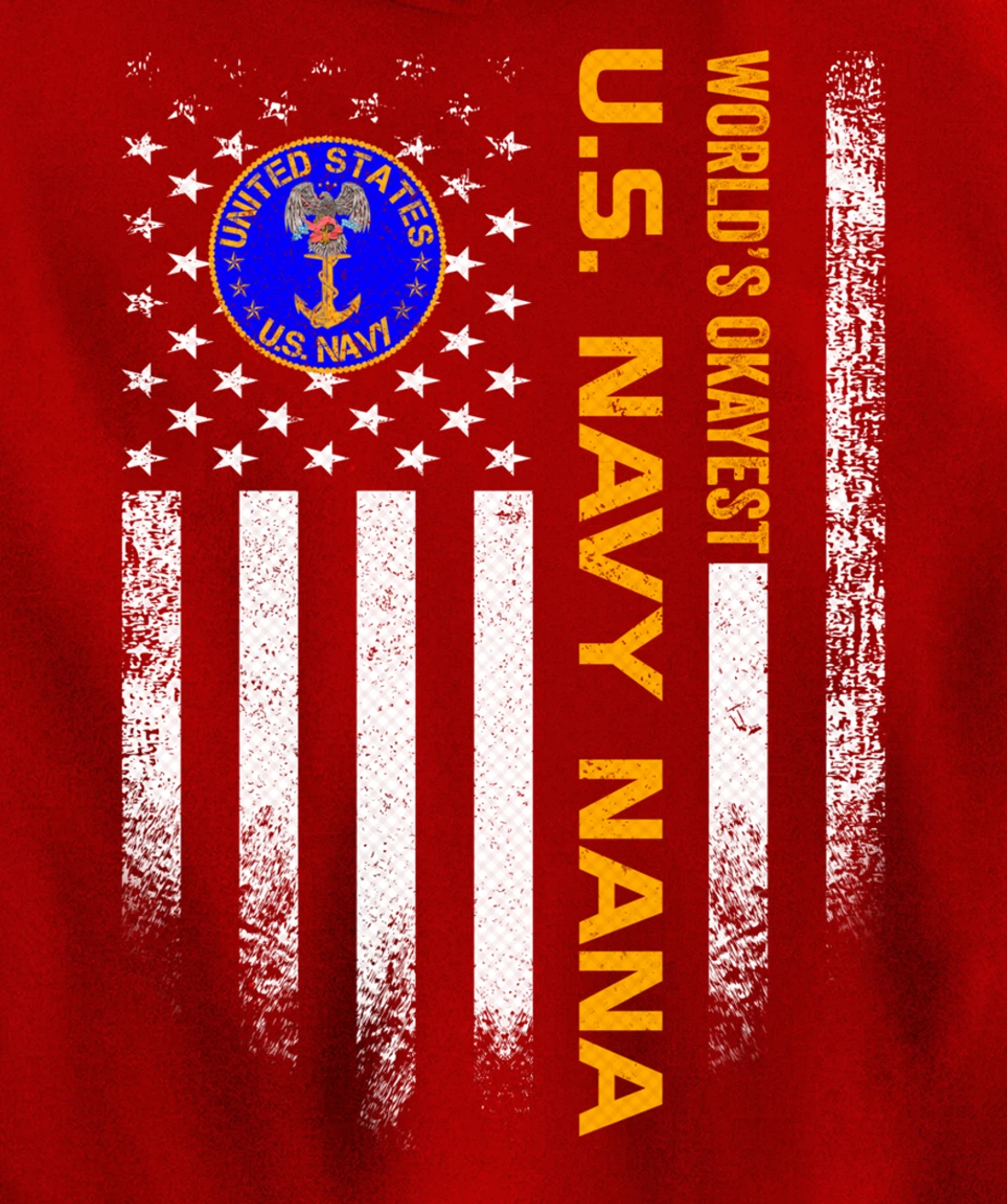 Vintage USA American Flag World's Okayest Navy Veteran Nana Pullover Hoodie