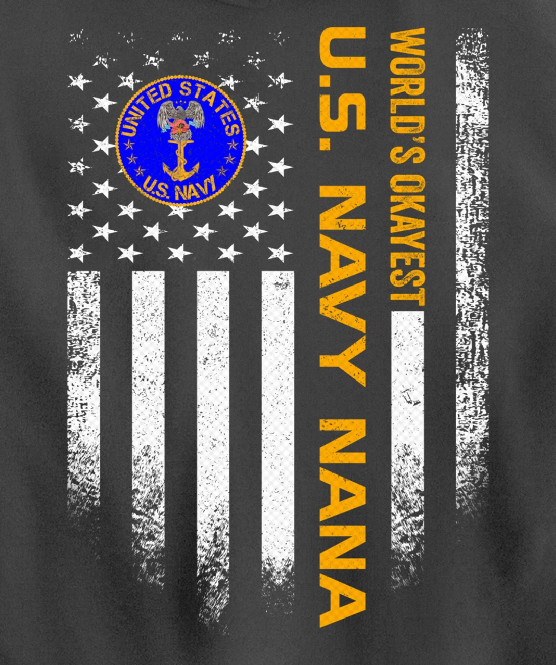 Vintage USA American Flag World's Okayest Navy Veteran Nana Pullover Hoodie