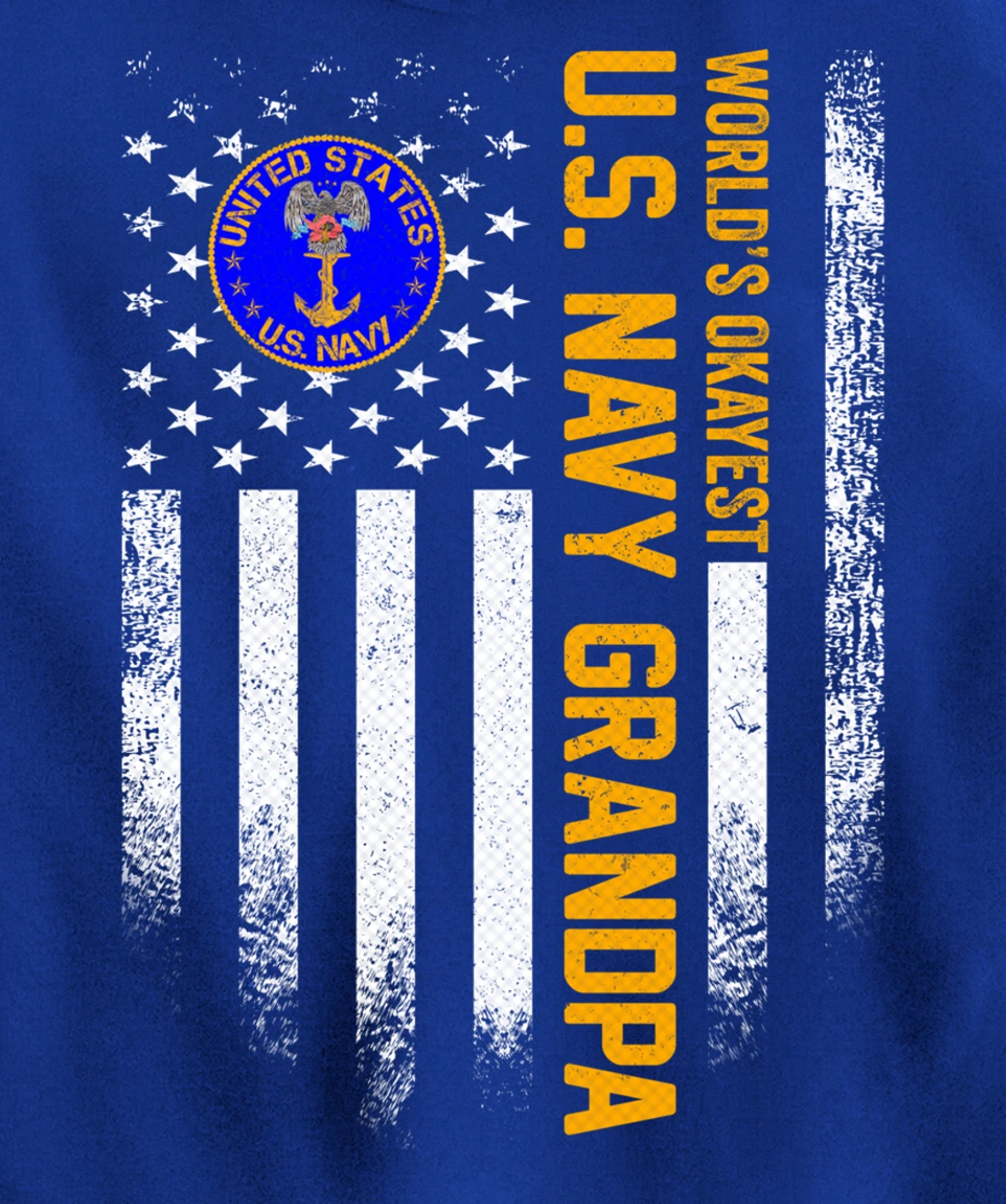 Vintage American Flag World's Okayest Navy Veteran Grandpa Pullover Hoodie
