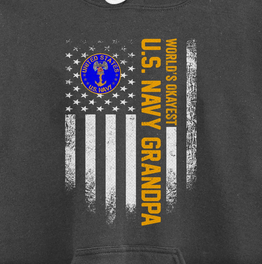 Vintage American Flag World's Okayest Navy Veteran Grandpa Pullover Hoodie