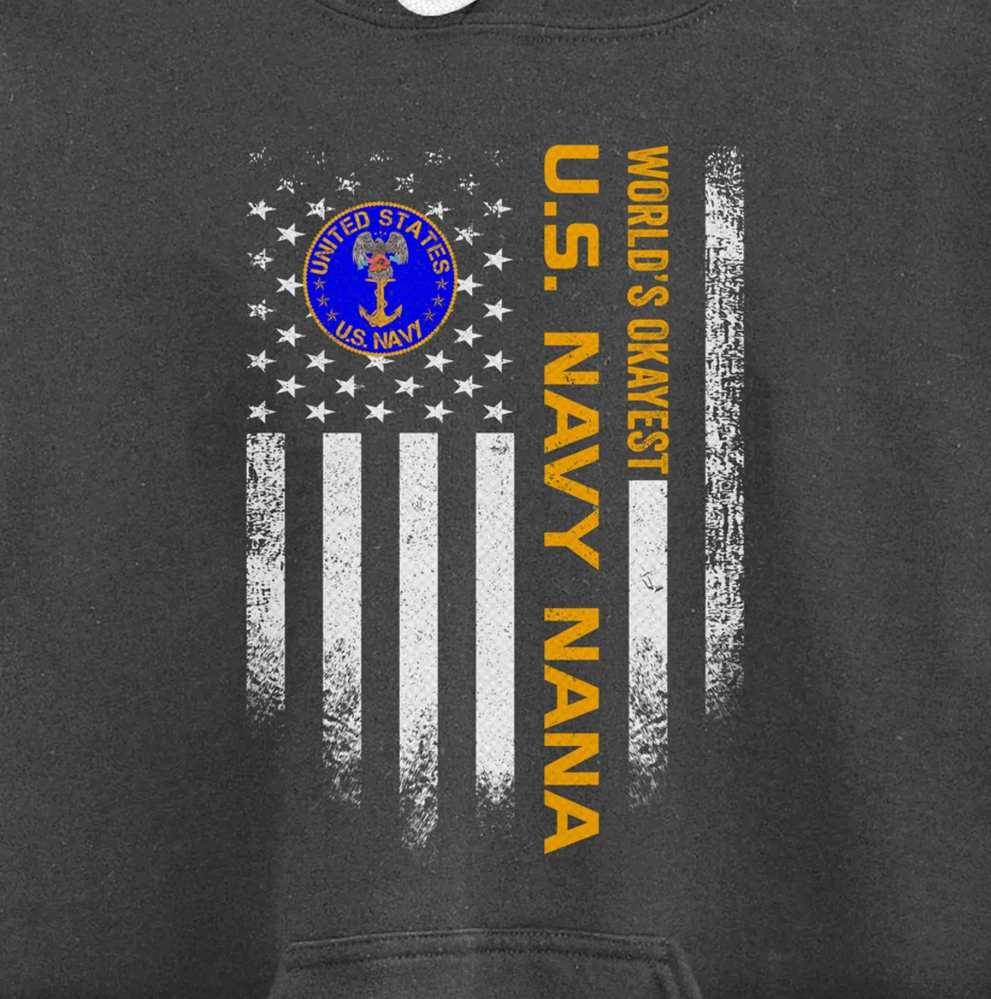 Vintage USA American Flag World's Okayest Navy Veteran Nana Pullover Hoodie