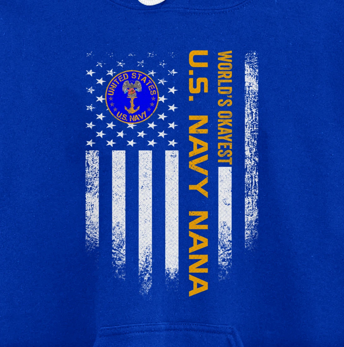 Vintage USA American Flag World's Okayest Navy Veteran Nana Pullover Hoodie