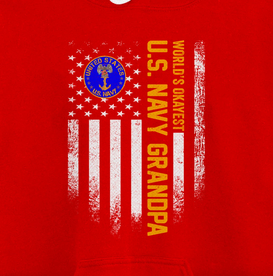 Vintage American Flag World's Okayest Navy Veteran Grandpa Pullover Hoodie