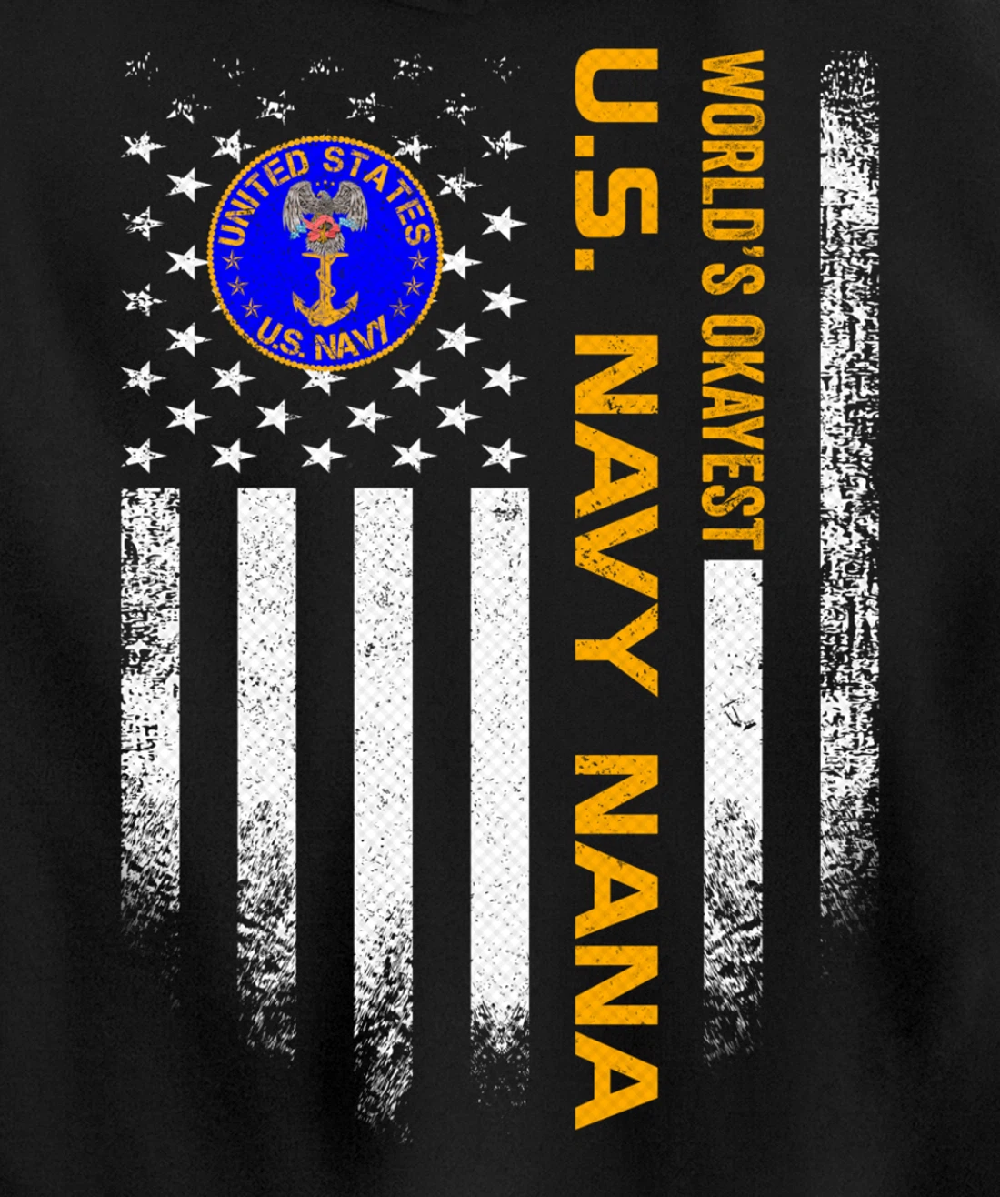 Vintage USA American Flag World's Okayest Navy Veteran Nana Pullover Hoodie