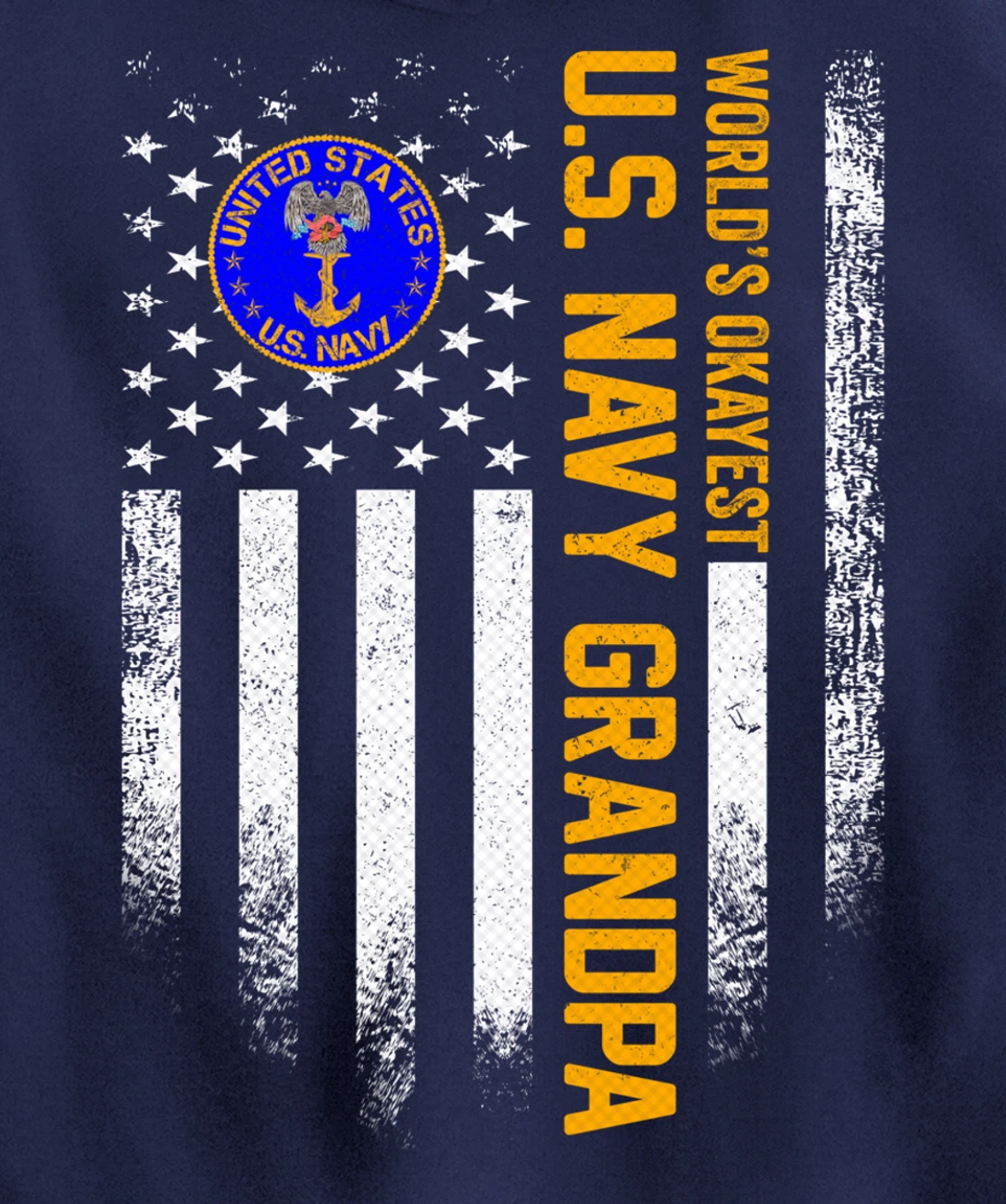 Vintage American Flag World's Okayest Navy Veteran Grandpa Pullover Hoodie