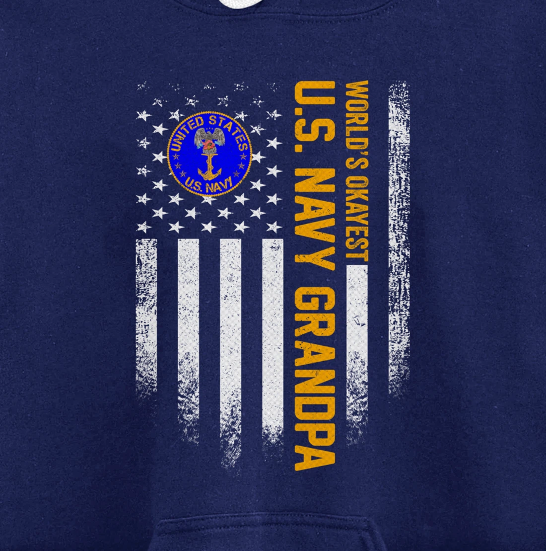 Vintage American Flag World's Okayest Navy Veteran Grandpa Pullover Hoodie
