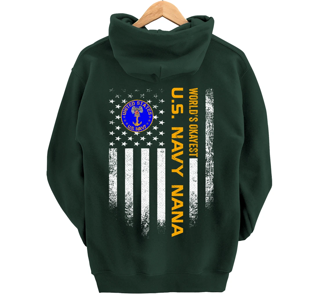 Vintage USA American Flag World's Okayest Navy Veteran Nana Pullover Hoodie