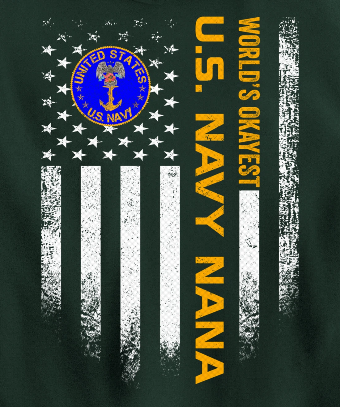 Vintage USA American Flag World's Okayest Navy Veteran Nana Pullover Hoodie