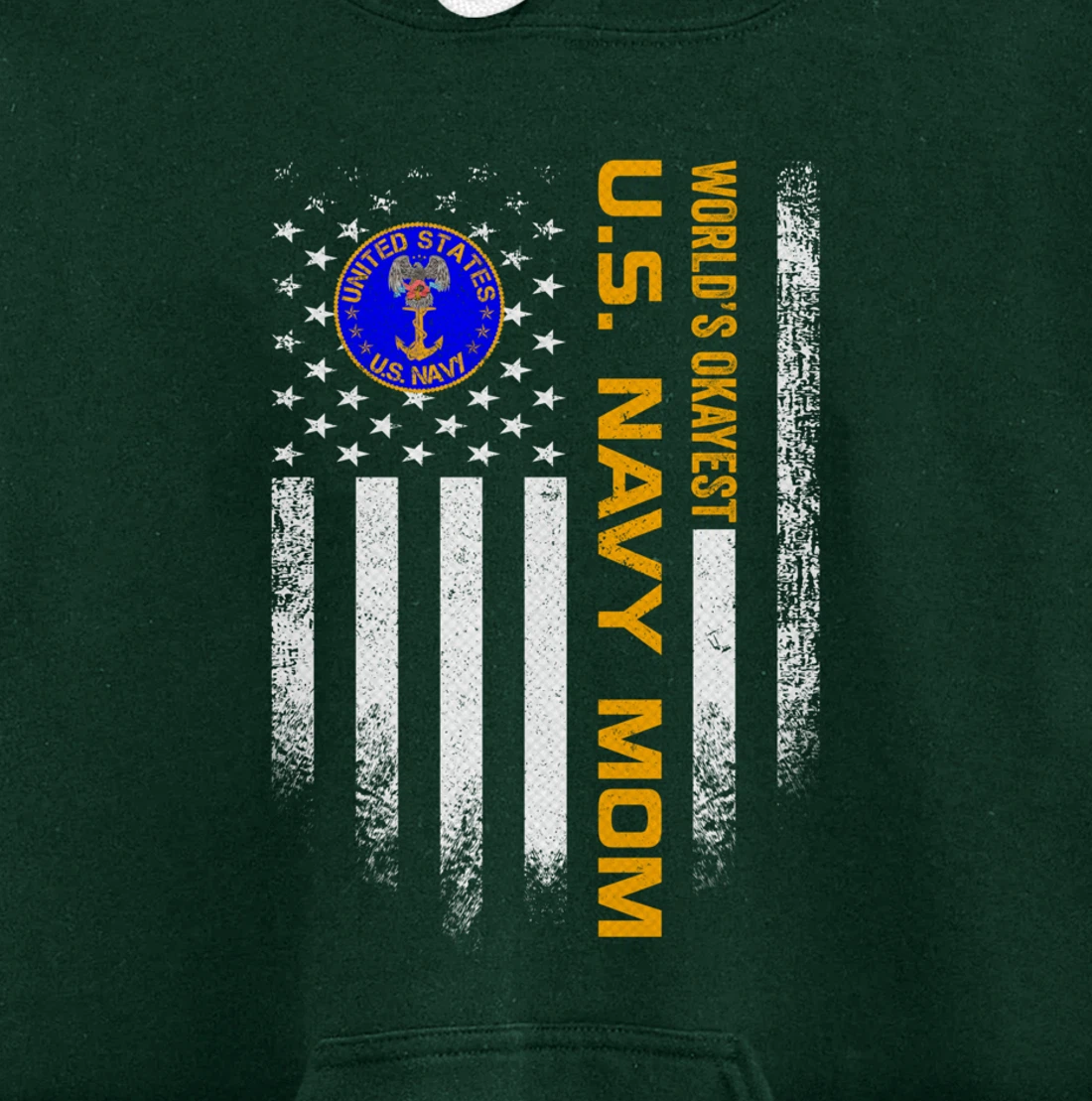 Vintage US American Flag World's Okayest US Navy Veteran Mom Pullover Hoodie