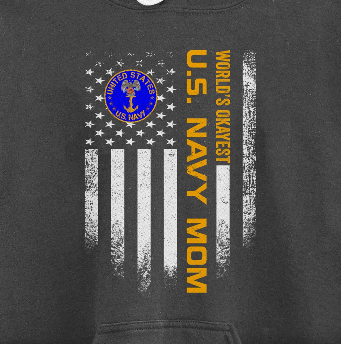 Vintage US American Flag World's Okayest US Navy Veteran Mom Pullover Hoodie