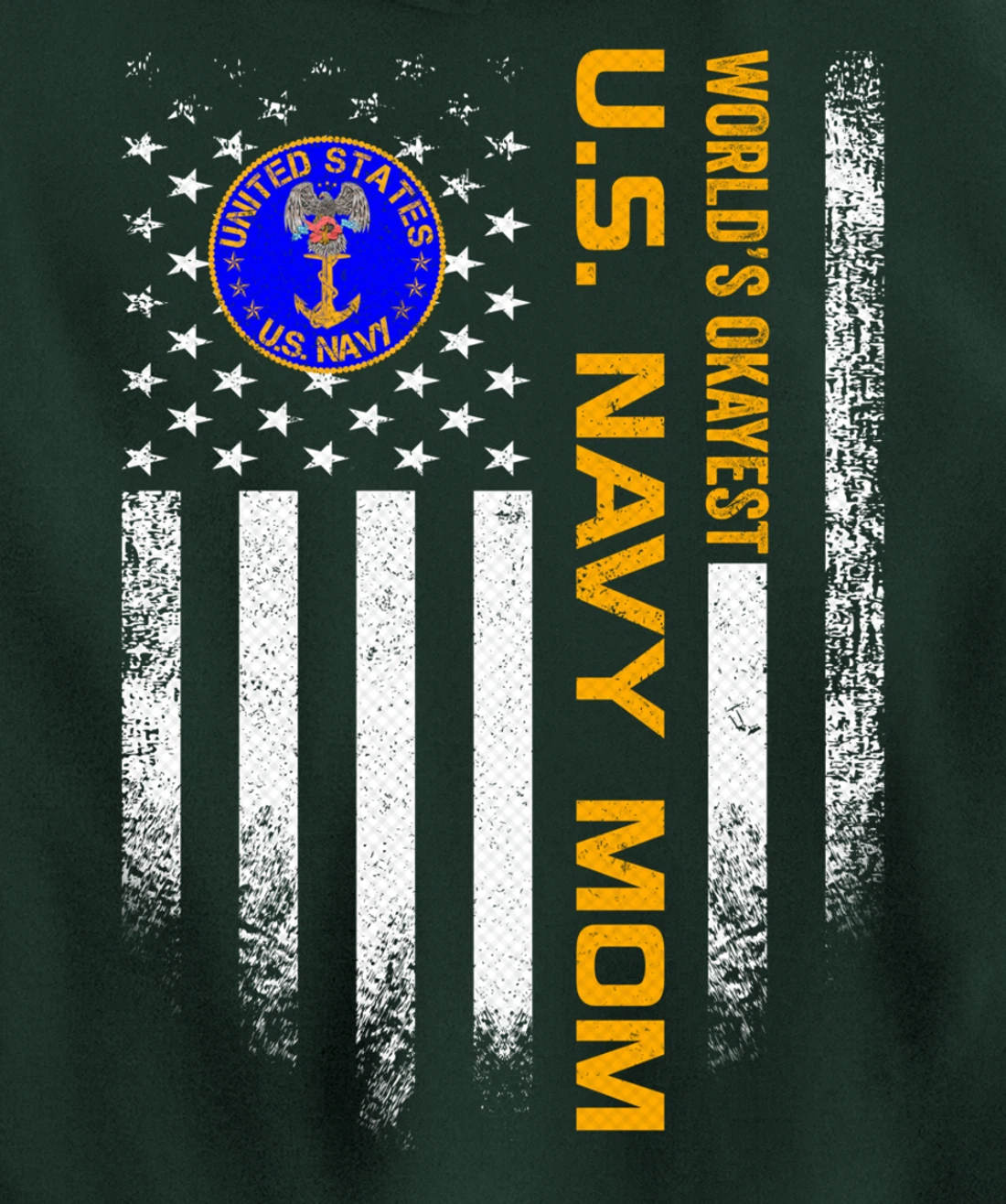 Vintage US American Flag World's Okayest US Navy Veteran Mom Pullover Hoodie