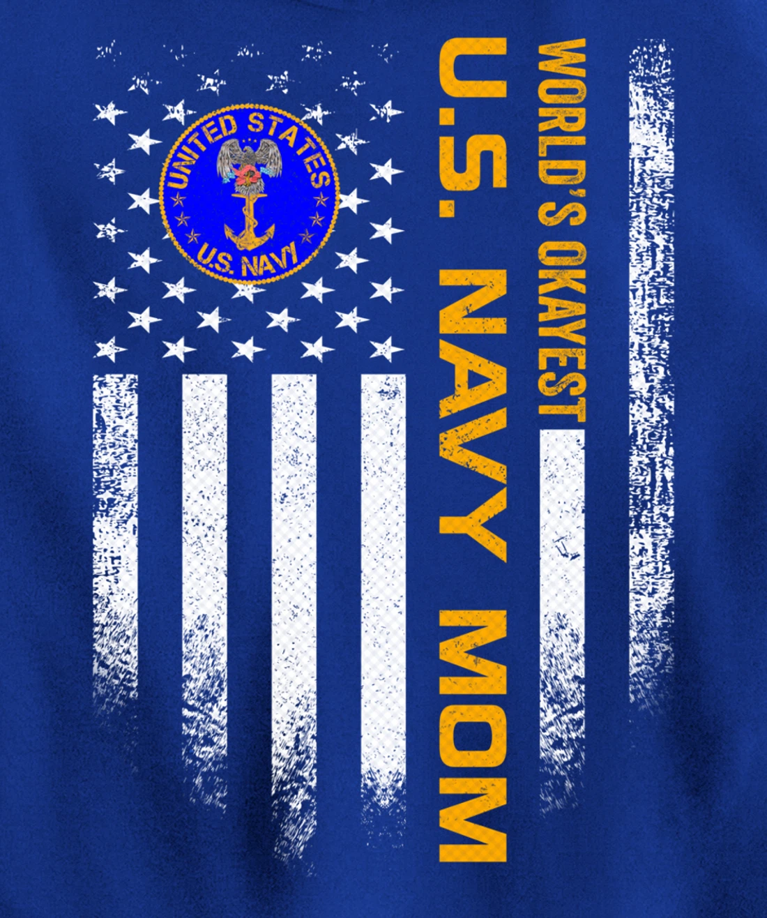 Vintage US American Flag World's Okayest US Navy Veteran Mom Pullover Hoodie