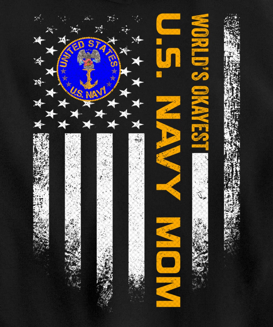 Vintage US American Flag World's Okayest US Navy Veteran Mom Pullover Hoodie