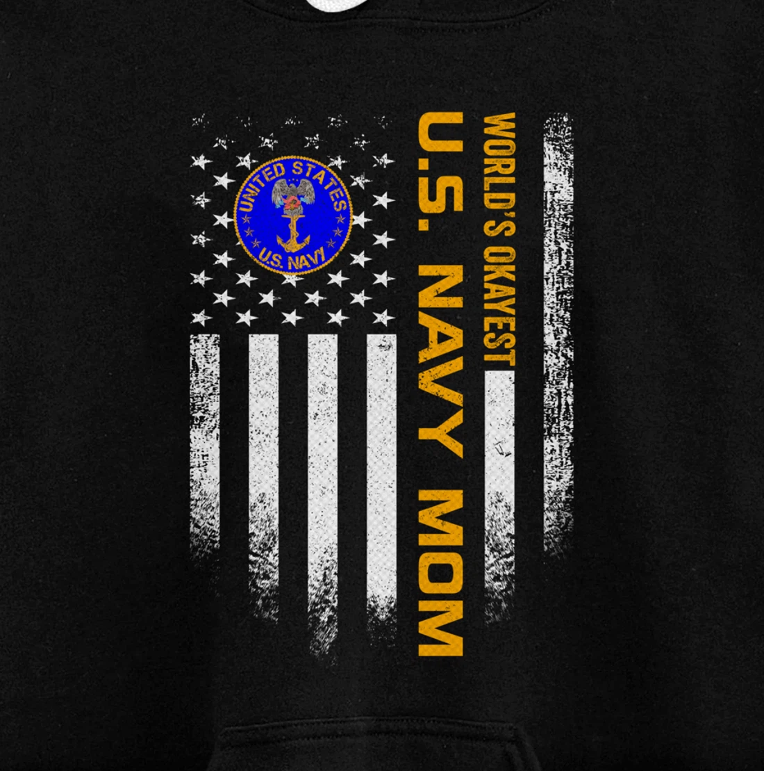Vintage US American Flag World's Okayest US Navy Veteran Mom Pullover Hoodie