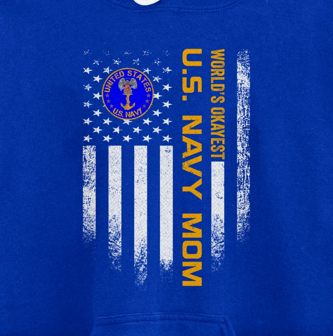 Vintage US American Flag World's Okayest US Navy Veteran Mom Pullover Hoodie