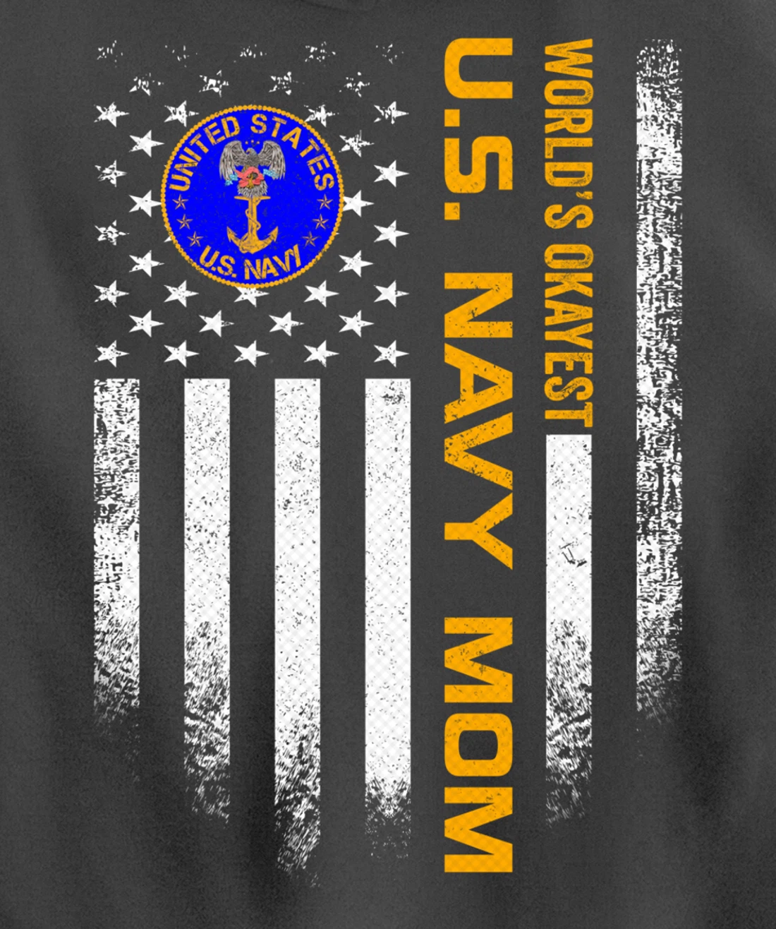 Vintage US American Flag World's Okayest US Navy Veteran Mom Pullover Hoodie